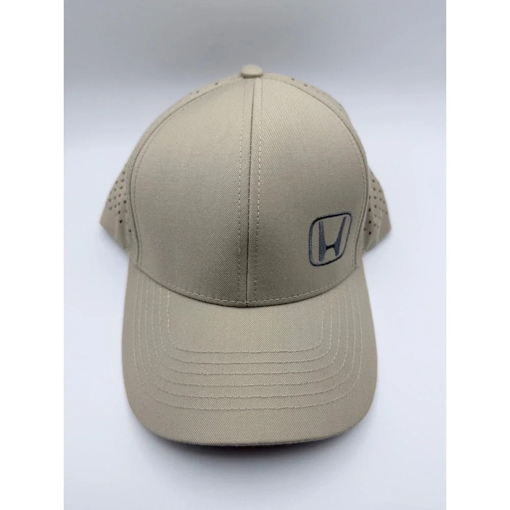 Honda Tan Khaki Perforated Performance Baseball Cap Adjustable Hat Embroidered